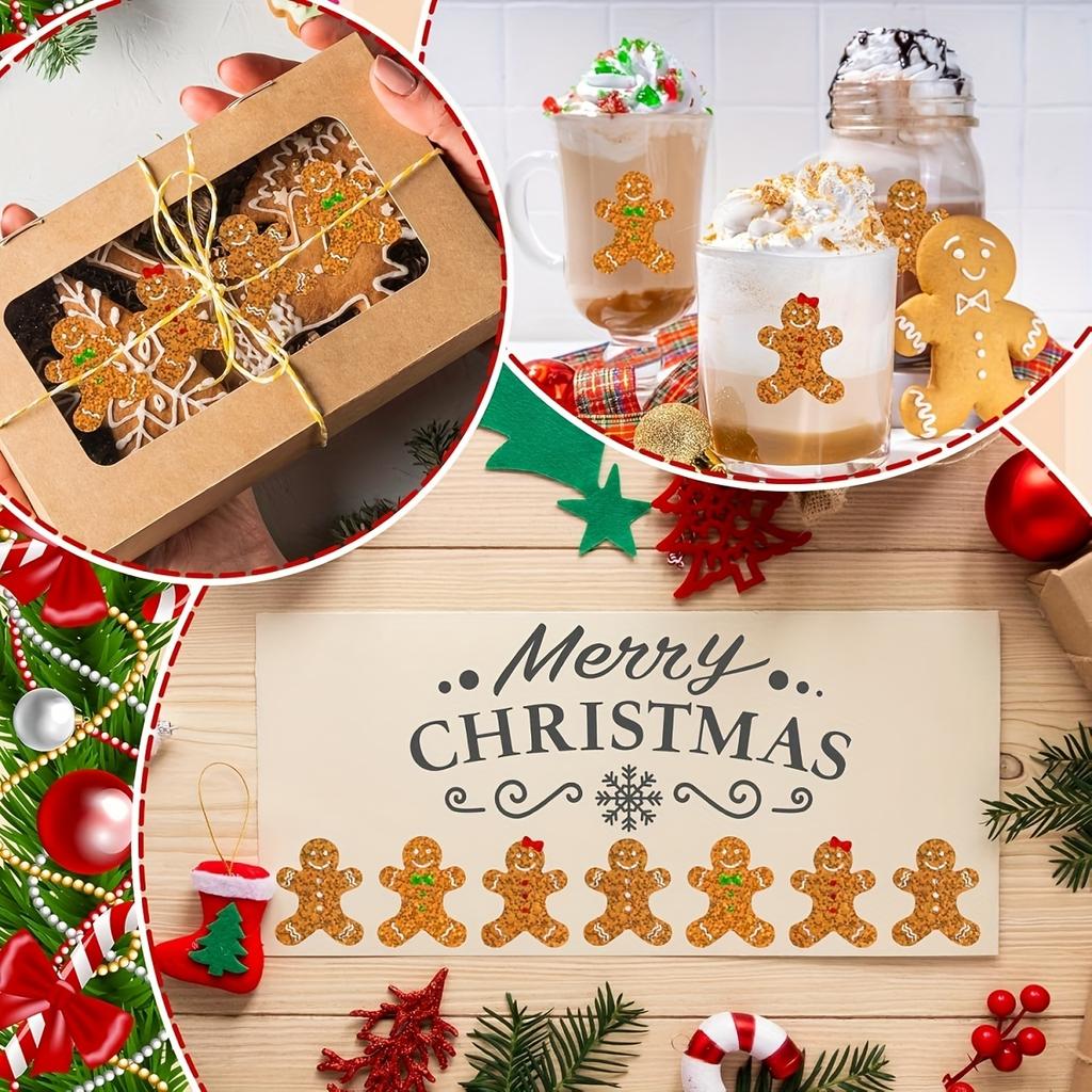 500pcs Christmas Glittery Golden & Gingerbread for Man Stickers Roll | For Gift Wrapping, Cards, Envelopes & Party Decorations