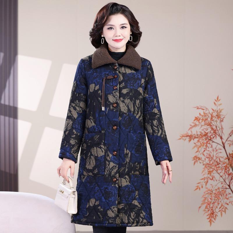 

Зимняя куртка новая бархатная утолщенная средней длины хлопковая куртка теплая хлопковая куртка с цветочным принтом 5XL [Recommended 150-80 kg]