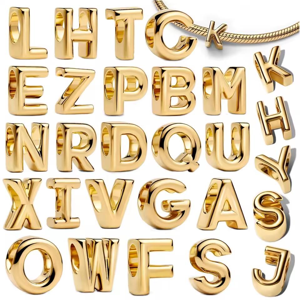 Classic And Minimalist Copper And Gold 26 Letters A-Z Charm Beads Fit For Bracelets Necklaces Diy Boutique Party Jewelry