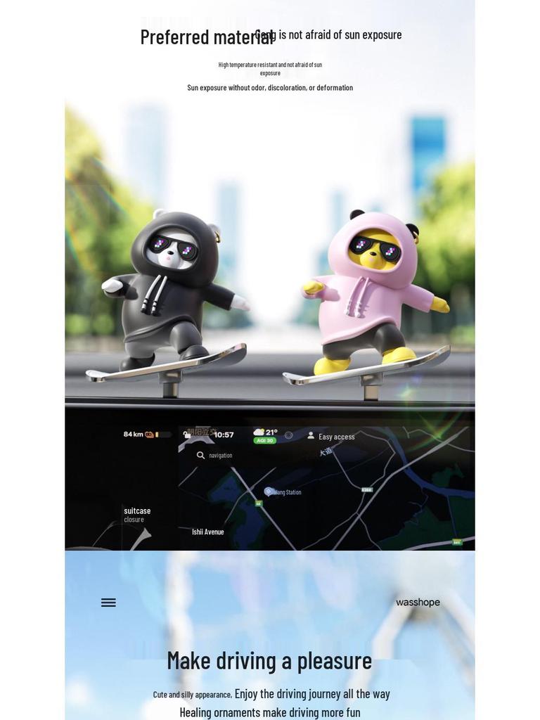 Bear Skateboard Car Ornament: Dashboard Center Console Cartoon for New Cars