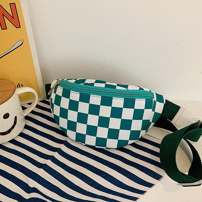 

Современная универсальная детская сумка через плечо в клетку из мягкой ткани для девочек и мальчиков зелёный