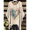 Elegantes Bohemian Chic Übergroßes Einfaches Retro Liebesdruck Druck Damen T-Shirt Asymmetrischer Saum Rundhalsausschnitt Vielseitige Damenbekleidung