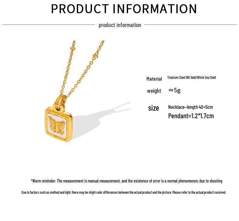 Europejski i Amerykański Naszyjnik z Zawieszką Muszli Motyla, Damska Biżuteria ze Stali Tytanowej Platerowanej 18K Złotem