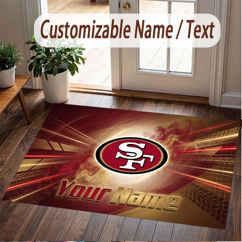 Custom Rug San Francisco 49ers Pattern Print Name Text Soft Non‑Slip Floor Carpet for Home Indoor Decoration