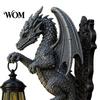 Outdoor Solar Lamp Dragon Wall Light, Vintage Resin Sculpture Lamp, Hanging Lantern Waterproof Gothic Garden for Fence Yard, Halloween Decor
