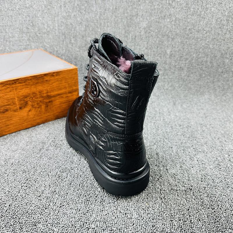 First Layer Cowhide Men's Boots 2025 Winter New European and American Wool Inner Fleece Thickened Inner Height Martin Boots Men