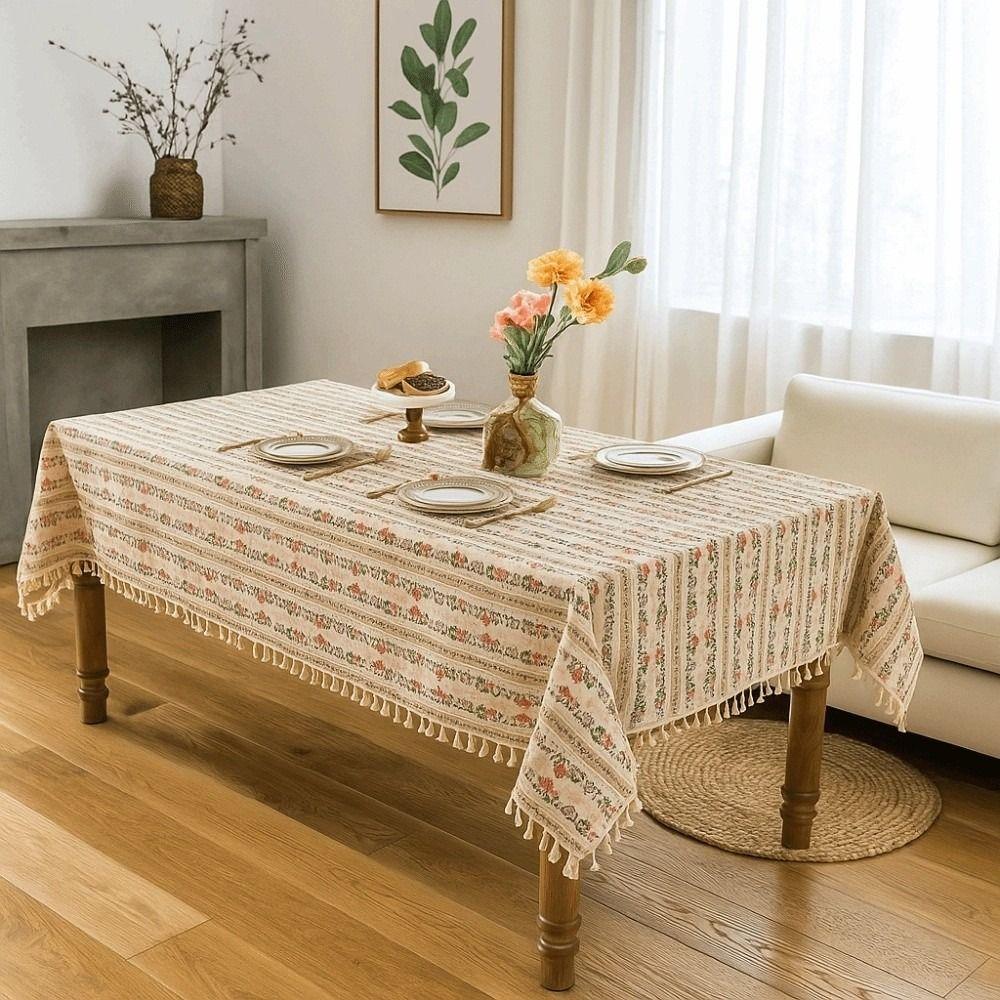 Smooth Printed Tassels Tablecloth Rectangular Desk Protection Cover Long Table Cover Cloth  Wedding
