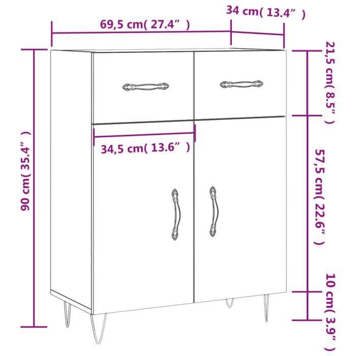 VidaXL Buffet sonoma gris 69,5x34x90 cm bois d'ingénierie 827978