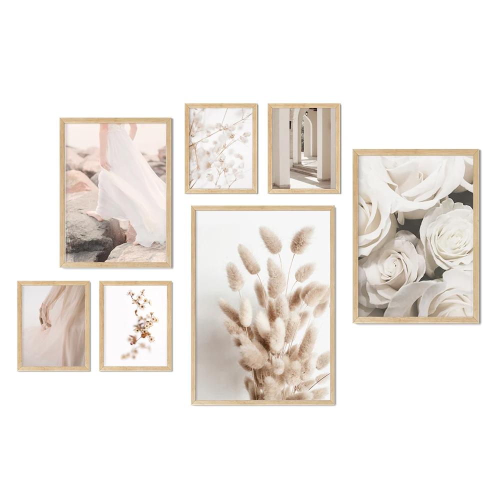 Beige Schilf Wandkunst Leinwanddruck Poster Landschaft Blume Figur Nordisch Modern Dekorative Malerei Elegante Bilder Wohnzimmer