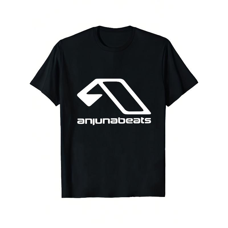 Men'S Anjunabeats Oversized Graphic T-Shirt, Featuring a White Logo Print. This Loose-Fitting Round Neck Short Sleeve Tee Is Made from Durable