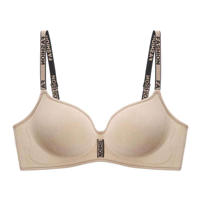 

Red Wireless Bra with Fashion Letter Print Adjustable Straps S бежевий