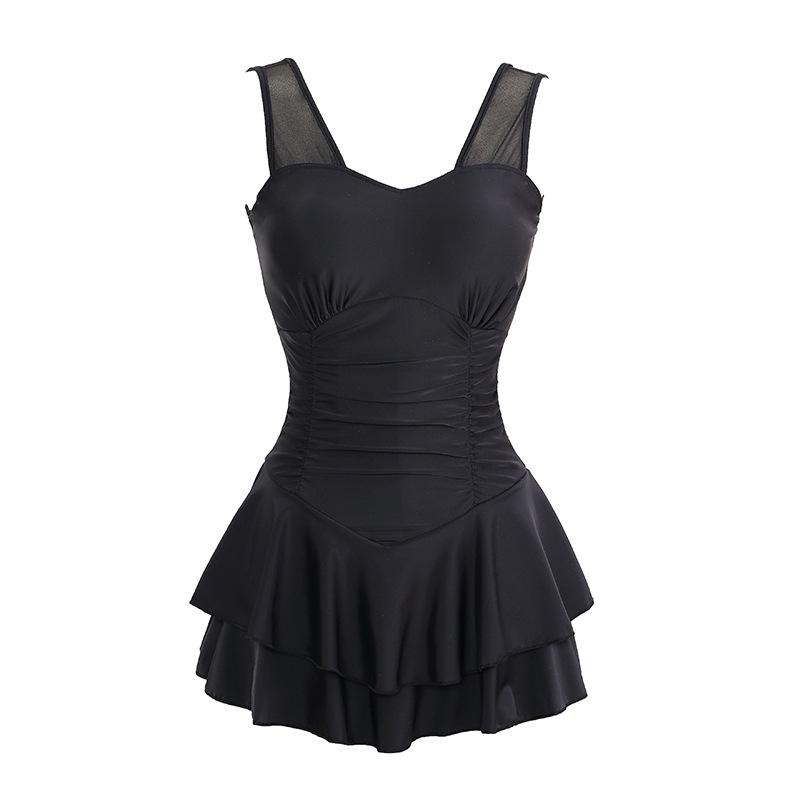 Swimsuit One-piece Swim Suit Simple Backless Belly Covering Swimwear Beach Bathing Skirt Woman with Steel Holders
