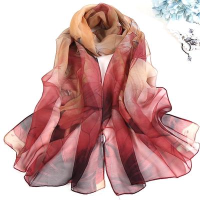 Lange Schals Wraps Frauen Strand Sonnencreme Hijab Blumendruck Seidenschal Chiffon Kopftuch Halstücher 50x160cm