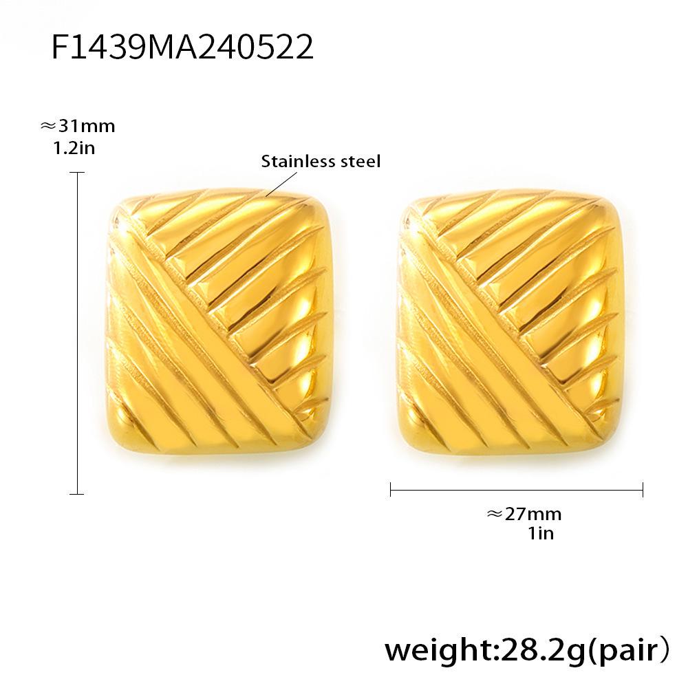 Qiong Yao Sweet Heart Titanium Steel Earrings with Geometric Stripe Design, Gold-Plated Studs for Elegant Style