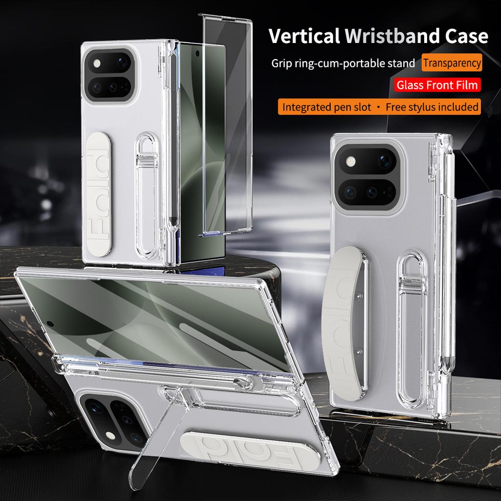 For Google Pixel 11 10 Pro Fold Vertical Wristband Case Grip Ring-Cum-Portable Stand Pen Slot Hinge Protection Free Stylus Cover
