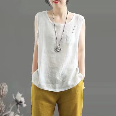 Camisole Feminina de Cor Sólida com Recortes sem Mangas e Gola Redonda para Primavera e Verão, Tops Casuais Literários Diários