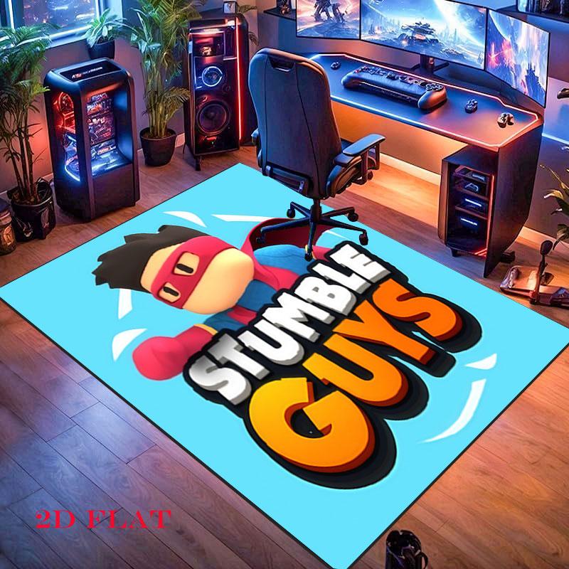 Stumble Guys Chaos Teppich für Wohnzimmer Schlafzimmer Zuhause Sofadekoration, Rutschfeste Bodenmatte für Kinder