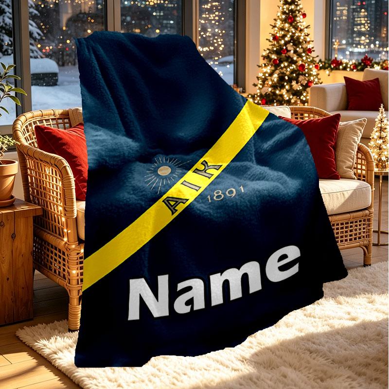 Custom Name Personalized AIK Fotboll Print Blanket, Home Decor, Bedroom, Sofa, Camping, Couch, Gifts for Birthday Christmas