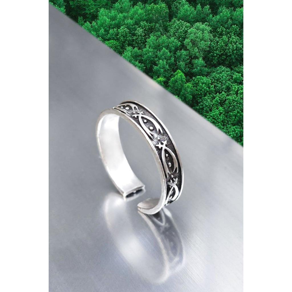 Fede Nuziale Modello Spada Anello Placcato Argento da Uomo Regolabile