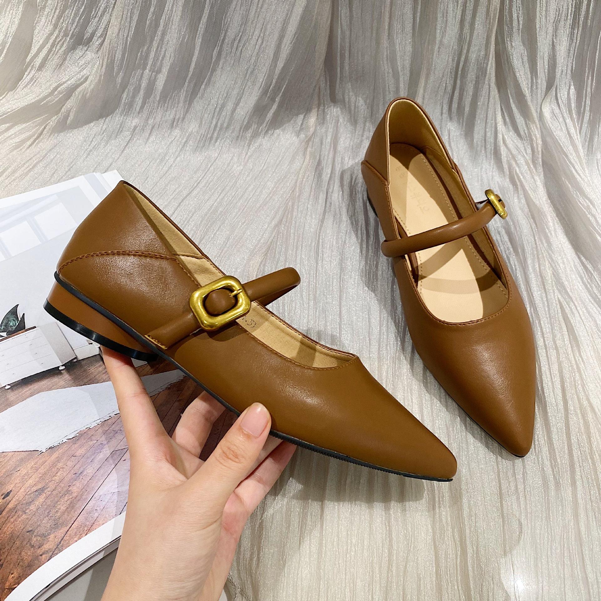 

Женские туфли-лодочки из натуральной кожи для женщин Туфли-лодочки с острым носком и толстым каблуком Туфли Мэри Джейн ручной работы на низком каблуке 39