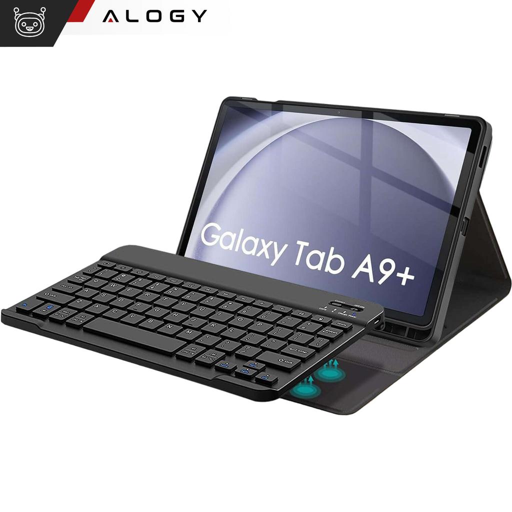 Hülle mit Tastatur für Samsung Galaxy Tab A9+ Plus 2023 11" (X210/X215/X216) Magnetische Bluetooth-Tastatur Alogy Schwarz + Glas