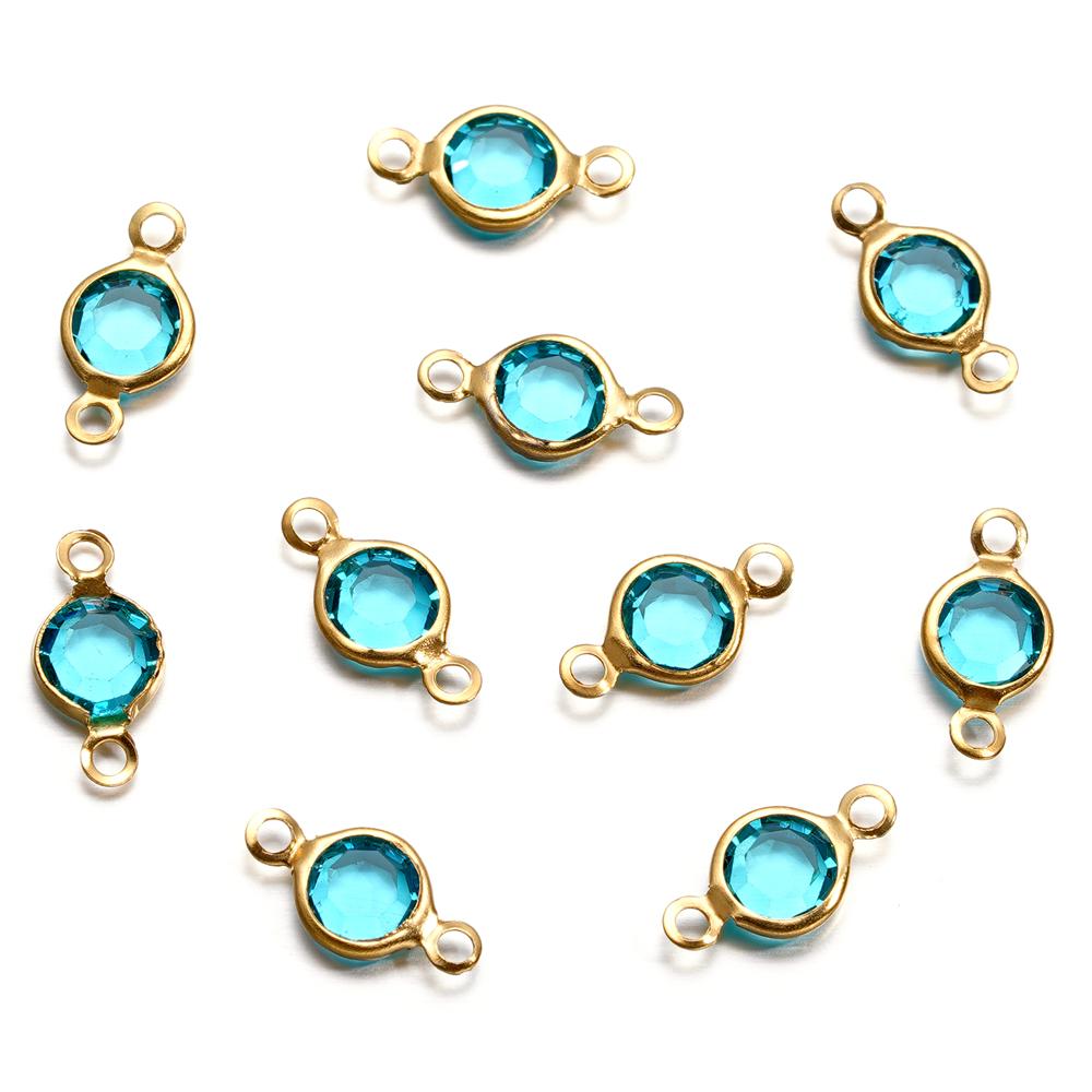 10pcs/lot Stainless Steel Crystal Round Double Ring Pendants for DIY Bracelet Necklace Beads Jewelry Making Accessories
