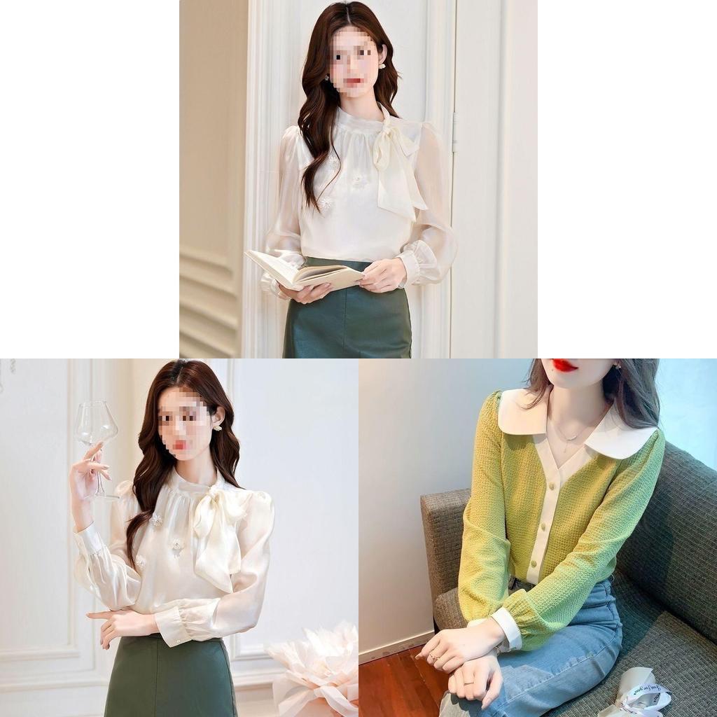 Romantic French Collared Butterfly Tie Blouse With 3d Effect For Spring Office Wear