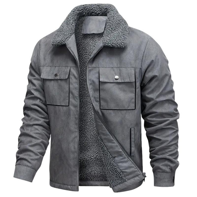 Men's Suede Fleece Lined Casual Jacket, Autumn & Winter Loose Fit Plus Size Warm Outerwear
