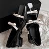 Fashion Sweet Square Toe Bow Mary Jane Shoes Women Patent Leather Shallow Slide Sandals Comfortable Square Heel Designer Brand Sandals