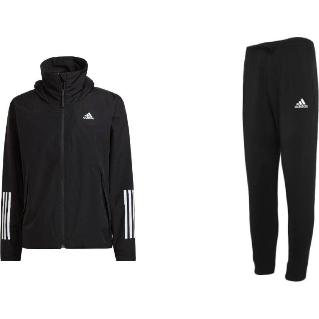 

Adidas Мягкая куртка с капюшоном в полоску, дышащая, трикотажная, длинные брюки, повседневный спортивный костюм, мужской костюм, черный H65773+GK9226 S