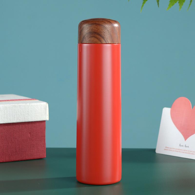 Japanese Retro Insulated Bottle With Wooden Lid For Office And Travel Use