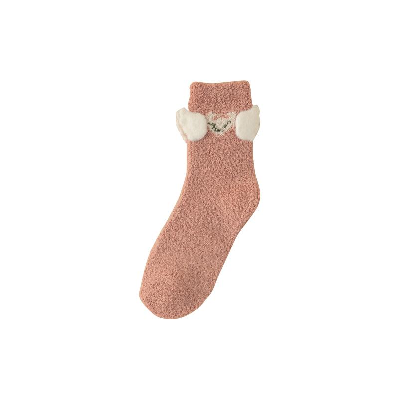 Three-Dimensional Wing Fleece Socks Women'S Coral Fleece Cartoon Embroidered Tube Socks Winter Fleece Thickened Floor Socks