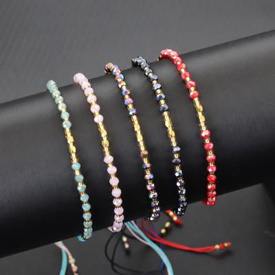 Pulseira pequena requintada com contas de cristal de vidro para mulheres, cordão de contas de arroz, tecido à mão, corda da sorte para casais, para namoradas