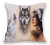 Eagle Wolf Animals Woman Portrait Painting Home Cushion Cover Xcm Decorative Pillows For Sofa