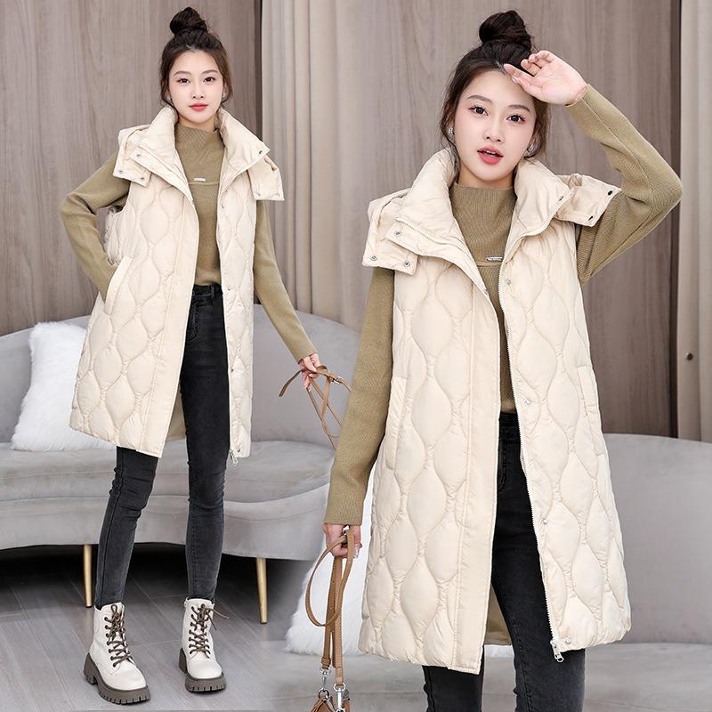 Autumn and winter large size thickened cotton clothes medium and long knee vest girls sleeveless cotton vest jacket