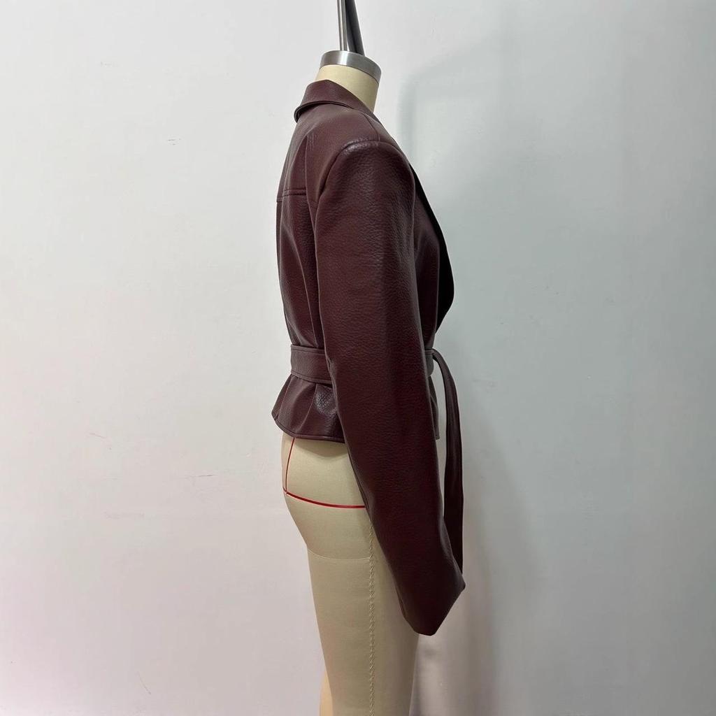 Høst/Vinter Dames Trendy Snøret Skinn Motorsykkeljakke