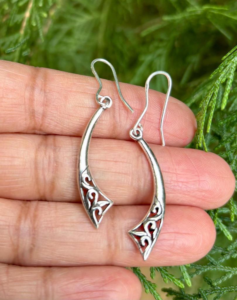 925 Sterling Silver Oxidized Danglers Earrings JHUMKA, Long Linear Earring, Cutwork FREE SHIP, 3.65 Gm