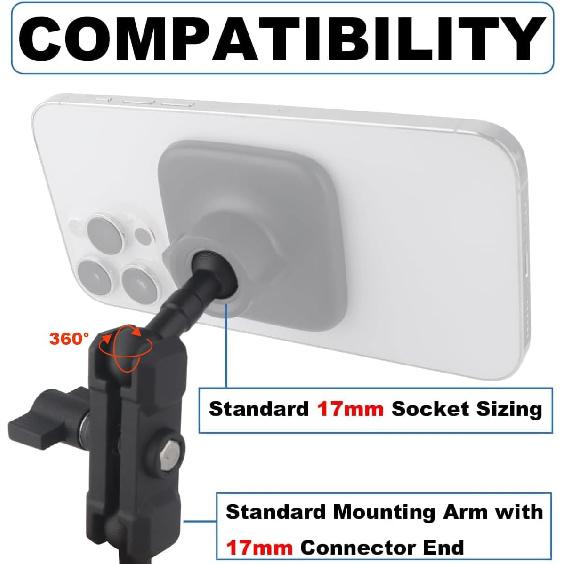 17mm Ball Mount Extension Arm, Double Socket Arm 17mm Ball 360° Swivel Extension Rod for Garmin GPS Mount, Car/Air Vent/Dash/Suction Cup Mounted