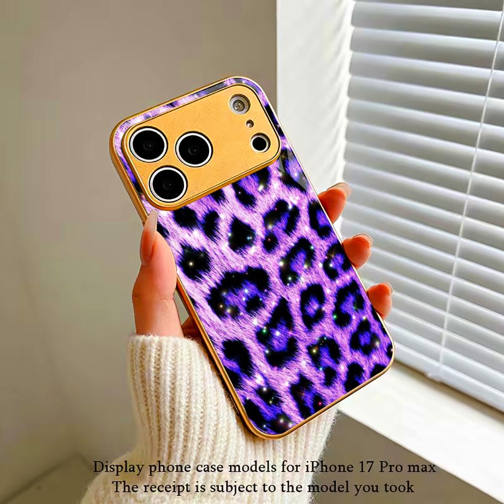 Purple Leopard Pattern Exquisite Luxurious Phone Case Electroplated Glass PhoneCase for iPhone 17 16 15 14 13 12 11pm Pro Plus