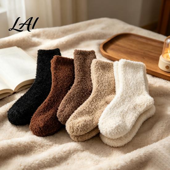 Warm Bedding Accessories for Feet 6 Pairs Thickened Plush Socks Men Winter Solid Color Fuzzy Socks Soft House Slippers Breathable Footwear,