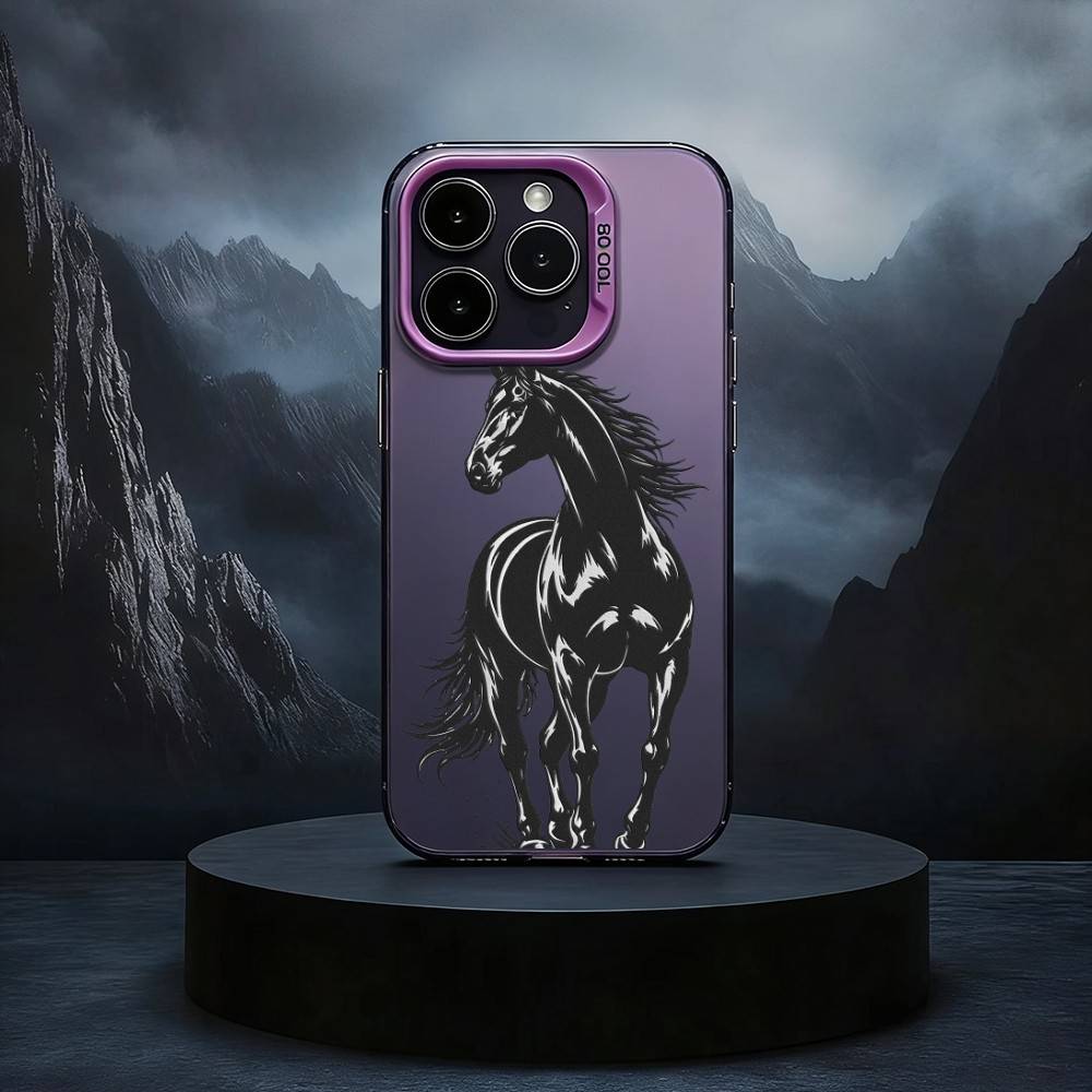 

Running Black Horse Pattern Phone Case For iPhone17,16,15,14,13,12,11 Plus,Pro Max Black Candy silver phone case iPhone13PRO