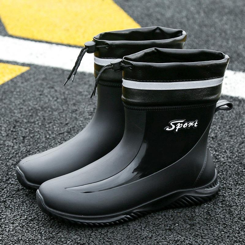 Waterproof Shoes Men's Rain Shoes Fashion Short Tube Thickened Warm Rubber Shoes Work Non-slip Short Rain Shoes Fashion