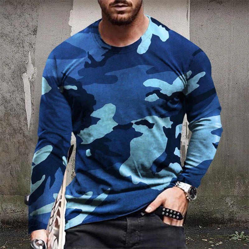 Men's Fashion 3d Printing Street Personality Camouflage Clothing Long Sleeve O Collar Trend Comfortable Breathable Top Clothing
