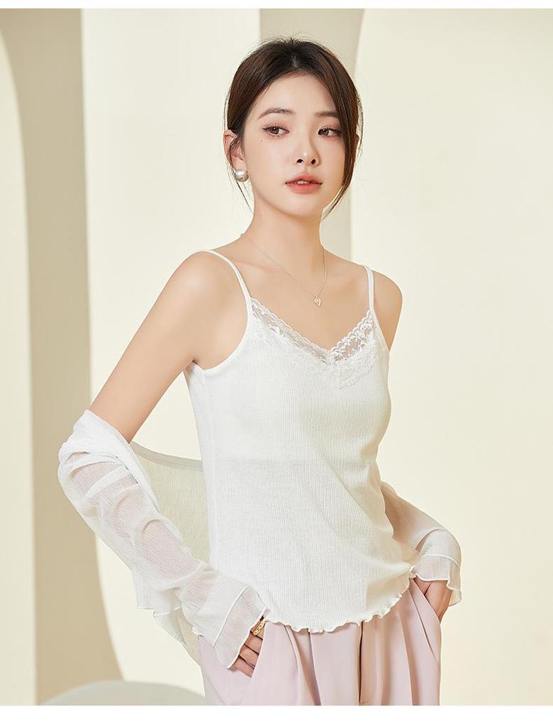 Tangge Silk Lace Camisole - Women's Sexy Knitted Mulberry Silk Top for Spring & Summer