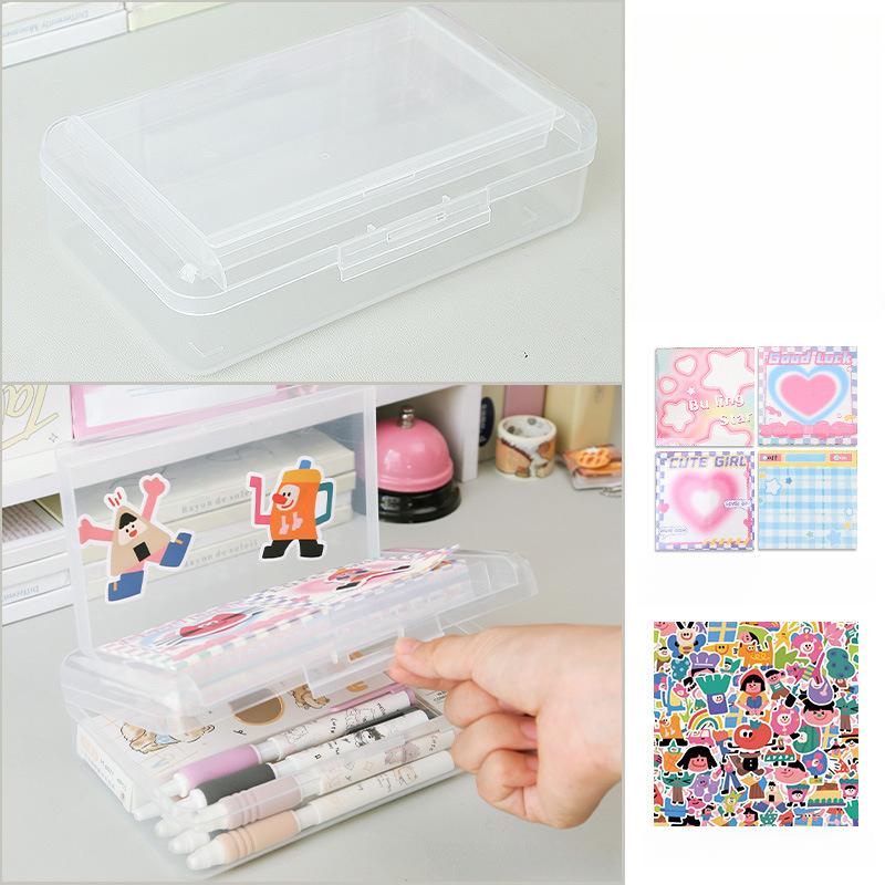 Large Capacity Double Layer Translucent Plastic Pencil Box with Snap-Tight Lid, Durable Hard Pencil Case for Pens, Pencils, School & Office Supplies