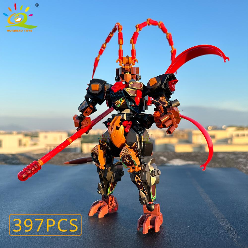 HUIQIBAO Black SunWuKong Warrior Mech Robot Building Blocks MOC Action Figure Brick Children City Construction Display Toys