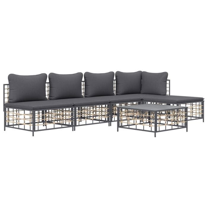 VidaXL Salon de jardin 6 pcs avec coussins anthracite résine tressée, ensemble de salon, ensemble de salon d'extérieur, 3186737