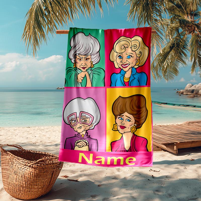 Custom Name Ultra-Soft Beach Towel with The Golden Girls Theme,Ideal for Pool - Camping, Diving - Perfect Travel Essential, Vibrant Beach Towel.