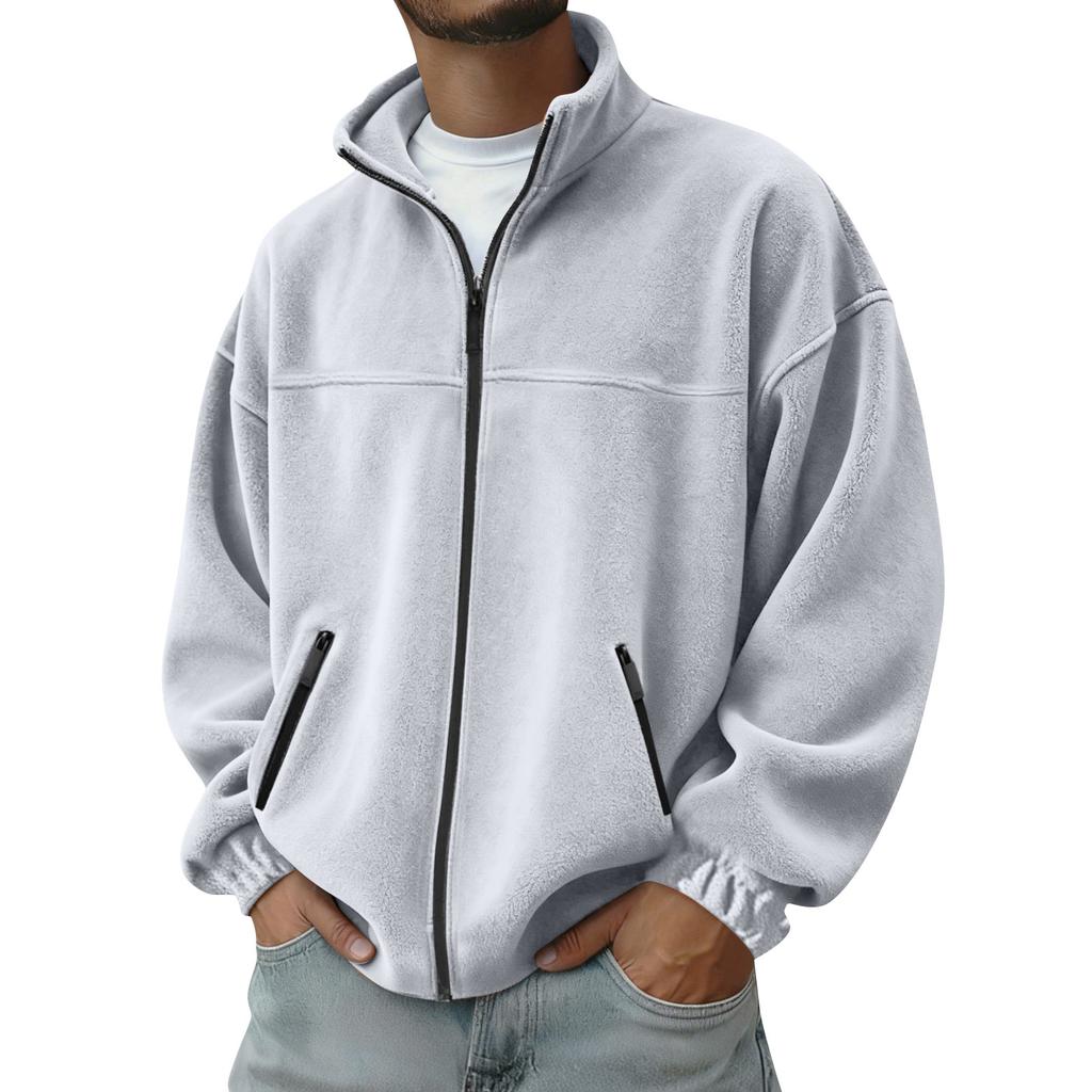 Men's Color Outdoor Zipper Stand Collar Jacket Casual Sports Plush Jacket