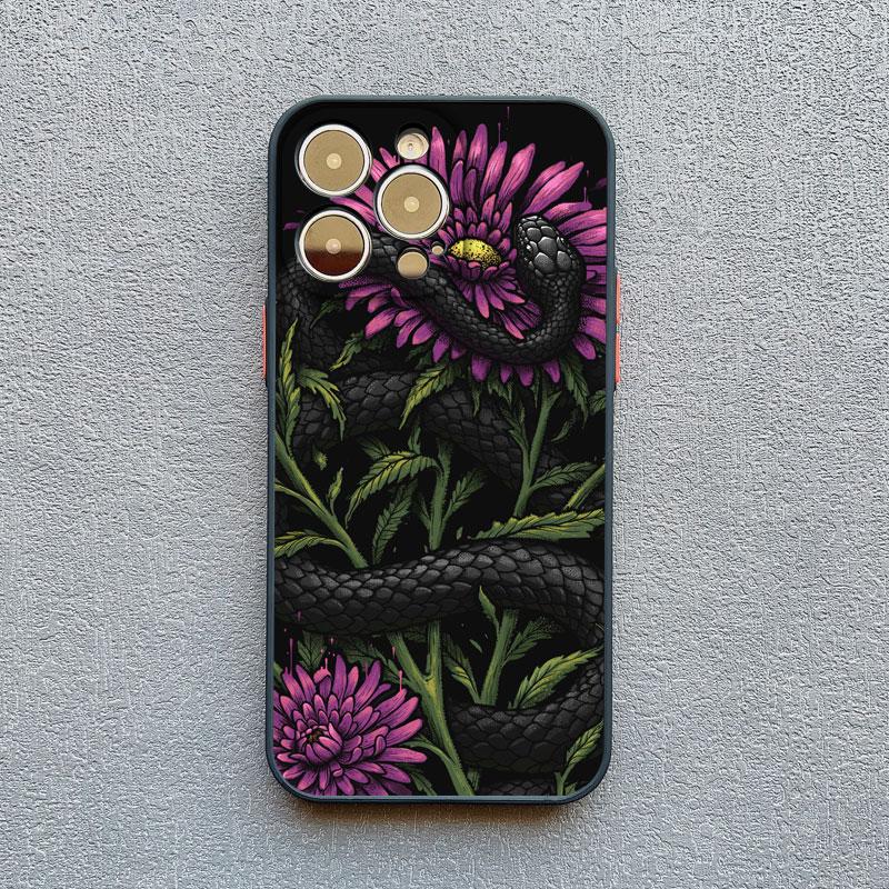 Snake Flower Snake Painting Phone Case for iPhone 11 12 13 Mini Pro Max 16 15 14 Pro Max XS X XR 15 8 7 Plus SE Shockproof Cover
